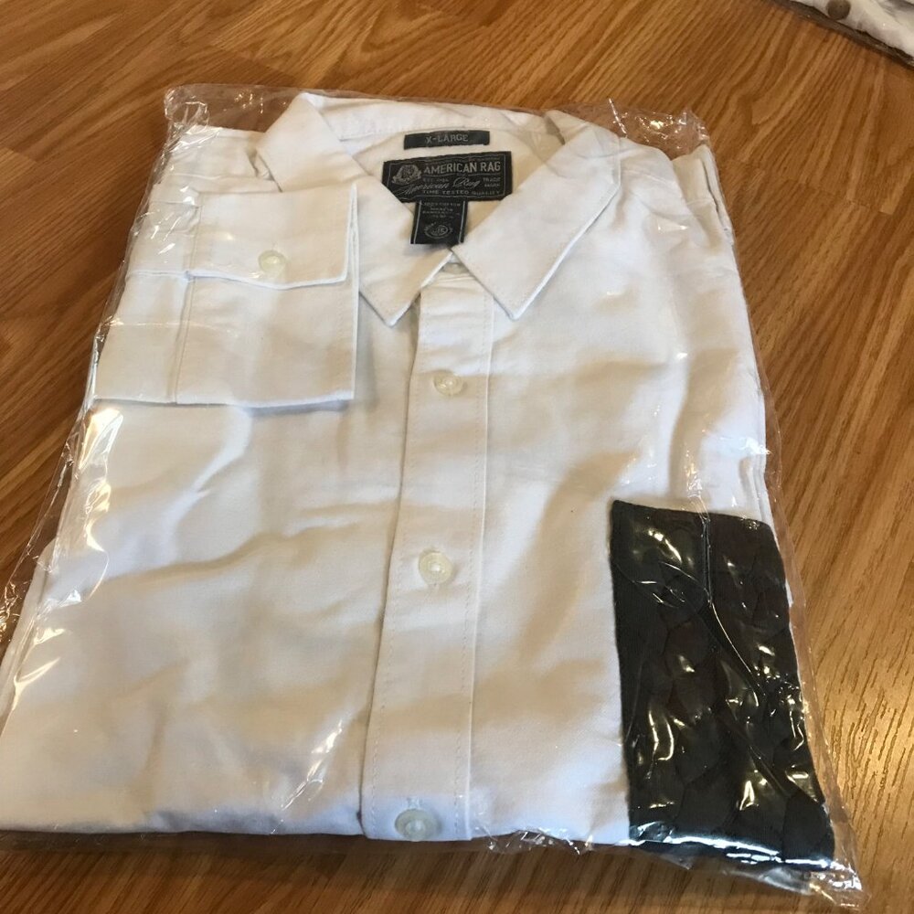 American Rag Dress Shirt Mens X-Large White Button Down 100% Cotton Black Pocket - Picture 4 of 4